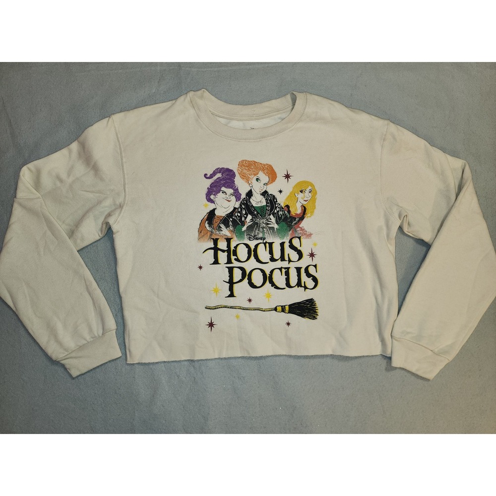 Disney Hocus Pocus Sweatshirt Women Large Cream Excellent Sanderson Sisters Crop